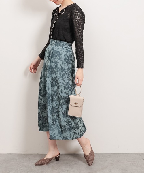 natural couture(ナチュラルクチュール)の「アートフラワージャガード柄タックフレアスカート(スカート・レディース・グリーン/ベージュ/イエロー・FREE)」の15枚目の写真
