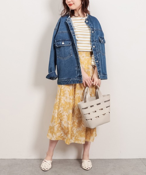 natural couture(ナチュラルクチュール)の「アートフラワージャガード柄タックフレアスカート(スカート・レディース・グリーン/ベージュ/イエロー・FREE)」の8枚目の写真