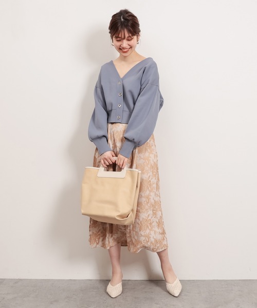 natural couture(ナチュラルクチュール)の「アートフラワージャガード柄タックフレアスカート(スカート・レディース・グリーン/ベージュ/イエロー・FREE)」の4枚目の写真