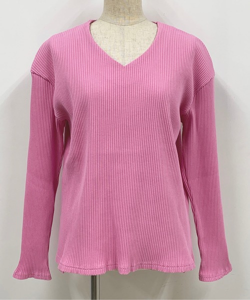 PICCIN（ピッチン）の「Vネックリブカットソー（Tシャツ/カットソー・レディース・ホワイト/ピンク/ブルーグレー・M）」の9枚目の写真
