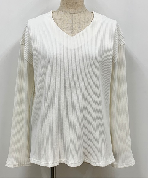 PICCIN（ピッチン）の「Vネックリブカットソー（Tシャツ/カットソー・レディース・ホワイト/ピンク/ブルーグレー・M）」の7枚目の写真