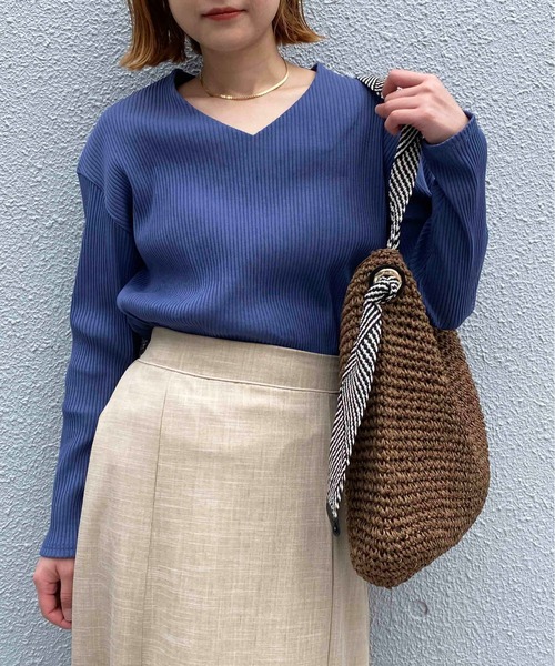 PICCIN（ピッチン）の「Vネックリブカットソー（Tシャツ/カットソー・レディース・ホワイト/ピンク/ブルーグレー・M）」の17枚目の写真