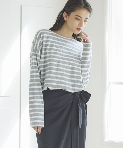 LIPSTAR（リップスター）の「ルーズボーダーロングTシャツ（Tシャツ/カットソー・レディース・ブラック系その他/グレー系その他/ダークネイビー・M）」の3枚目の写真