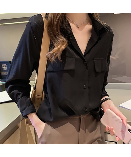 Ritzy(リッツィー)の「大人シルエット ダブルポケットデザインブラウス(シャツ/ブラウス・レディース・ホワイト/ブラック/カーキ/グリーン・M/L/XL)」の19枚目の写真