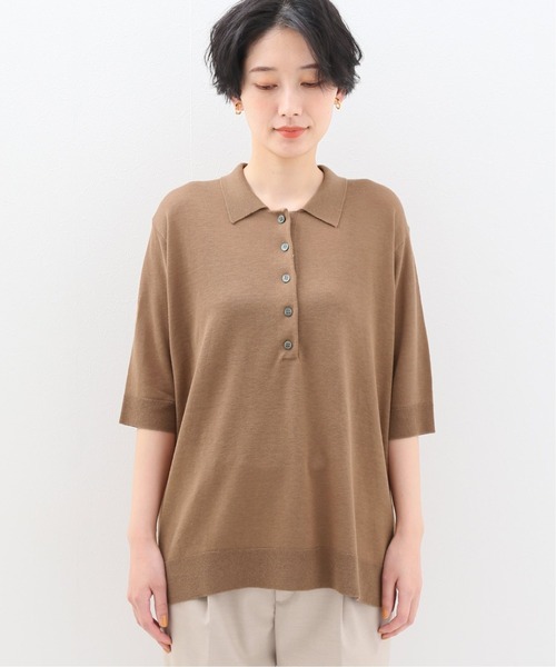 FRAMeWORK シルクリネンポロニット 黒 FRAMeWORK（フレームワーク）の「シルクリネンポロニット