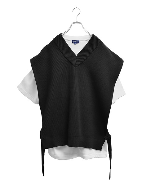 MinoriTY（マイノリティ）の「メンズアンサンブルニットベスト＋半袖Tシャツ【2点セット】（ベスト・メンズ・モカ/ブルーグレー/ブラック・L/M）」の14枚目の写真