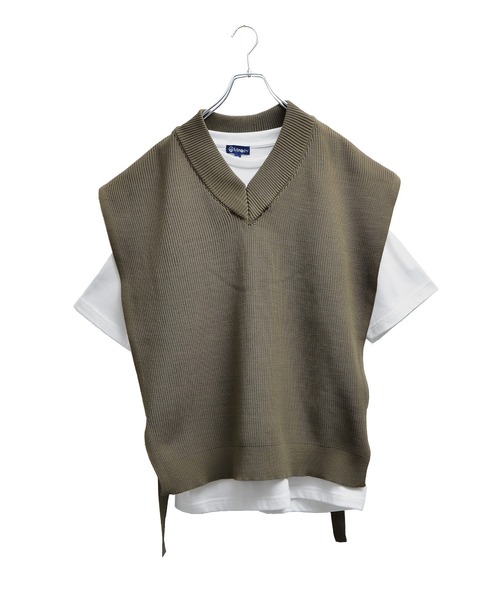 MinoriTY（マイノリティ）の「メンズアンサンブルニットベスト＋半袖Tシャツ【2点セット】（ベスト・メンズ・モカ/ブルーグレー/ブラック・L/M）」の16枚目の写真