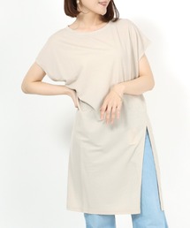 接触冷感 速乾ドライ 体型カバー フロントスリット ロング丈半袖Tシャツ レディース/Tシャツワンピース