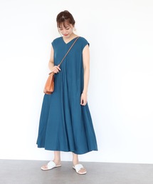 AMERICAN HOLIC | Vネックリネンブレンドフレアワンピース(ワンピース)