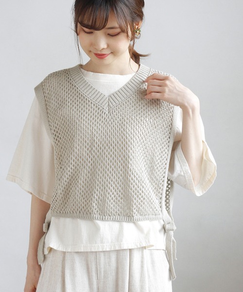 Crisp（クリスプ）の「メッシュニットベスト（ベスト・レディース・ブルー/アイボリー・FREE）」の19枚目の写真