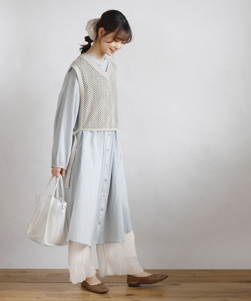 Crisp（クリスプ）の「メッシュニットベスト（ベスト・レディース・ブルー/アイボリー・FREE）」の4枚目の写真