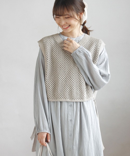 Crisp（クリスプ）の「メッシュニットベスト（ベスト・レディース・ブルー/アイボリー・FREE）」の8枚目の写真