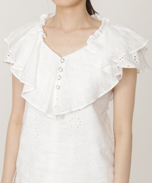 REDYAZEL（レディアゼル）の「コットンレース柄ドッキングブラウス（シャツ/ブラウス・レディース・ネイビー/レッド/オフホワイト・SMALL/MEDIUM）」の9枚目の写真