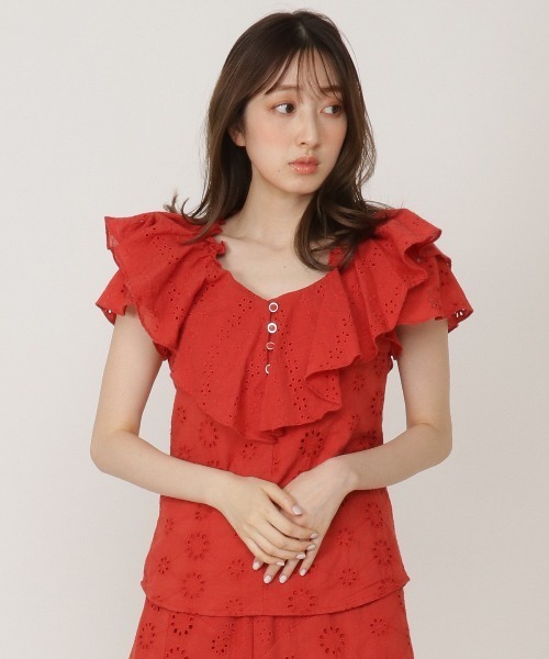 REDYAZEL（レディアゼル）の「コットンレース柄ドッキングブラウス（シャツ/ブラウス・レディース・ネイビー/レッド/オフホワイト・SMALL/MEDIUM）」の13枚目の写真