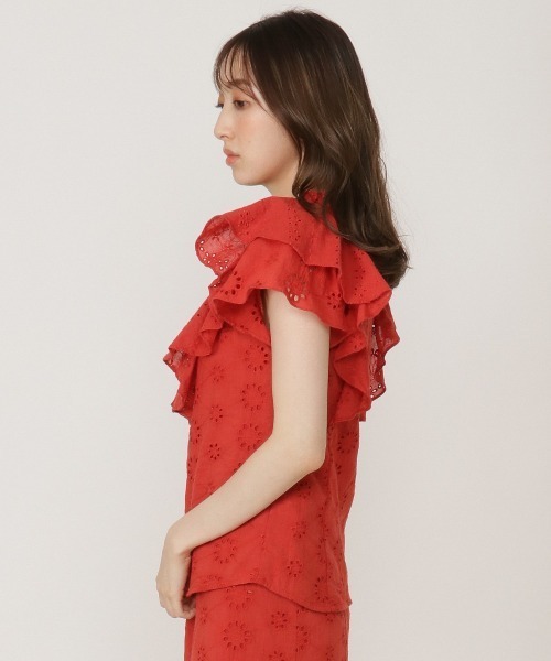 REDYAZEL（レディアゼル）の「コットンレース柄ドッキングブラウス（シャツ/ブラウス・レディース・ネイビー/レッド/オフホワイト・SMALL/MEDIUM）」の14枚目の写真