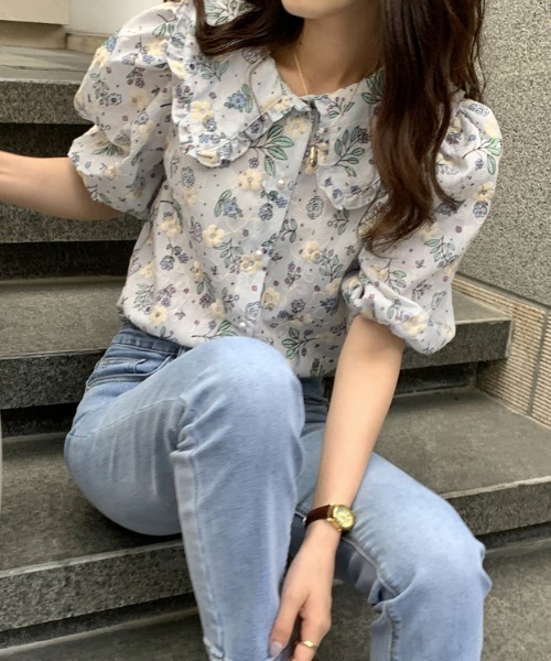 ABITOKYO(アビトーキョー)の「ビックエリ花柄刺繍ブラウス(シャツ/ブラウス・レディース・ライトブルー/ベージュ・FREE)」の12枚目の写真