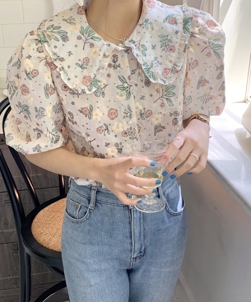 ABITOKYO(アビトーキョー)の「ビックエリ花柄刺繍ブラウス(シャツ/ブラウス・レディース・ライトブルー/ベージュ・FREE)」の5枚目の写真