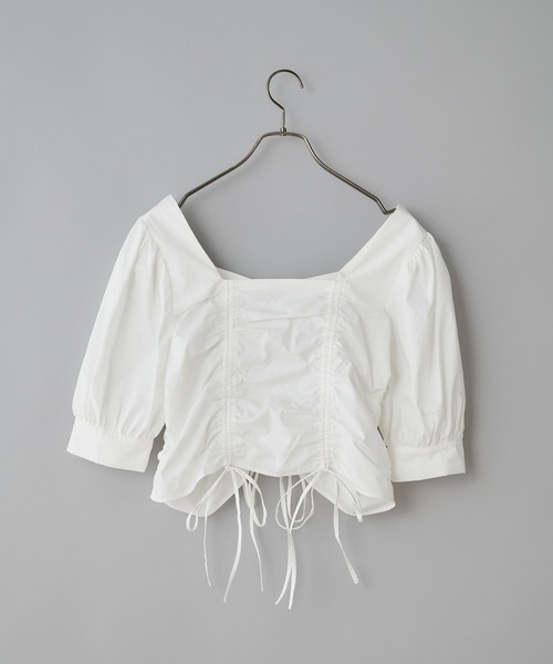 CIAOPANIC（チャオパニック）の「シャーリングスクエアブラウス（シャツ/ブラウス・レディース・オフホワイト/ブラック・FREE）」の7枚目の写真