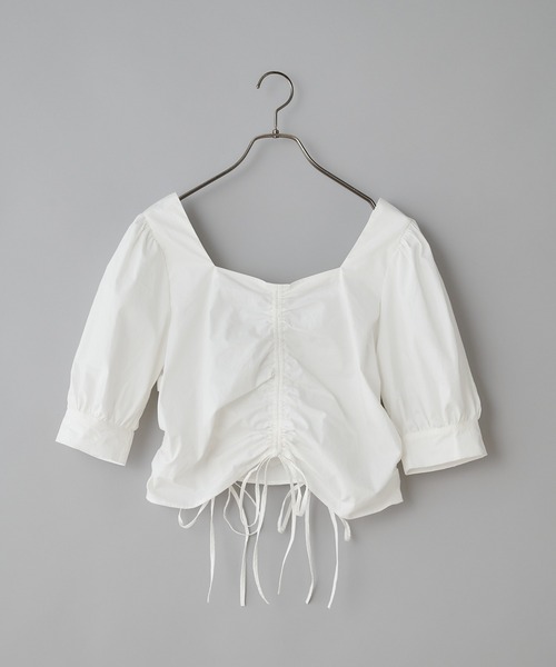 CIAOPANIC（チャオパニック）の「シャーリングスクエアブラウス（シャツ/ブラウス・レディース・オフホワイト/ブラック・FREE）」の9枚目の写真