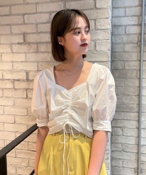 CIAOPANIC（チャオパニック）の「シャーリングスクエアブラウス（シャツ/ブラウス・レディース・オフホワイト/ブラック・FREE）」の14枚目の写真