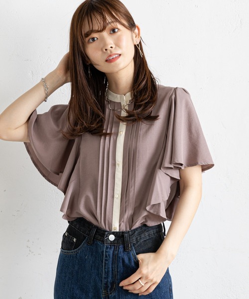 prose verse（プロズヴェール）の「フリルスリーブセンタータックブラウス（シャツ/ブラウス・レディース・ブラック/アイボリー/ブルー/ブラウン・MEDIUM）」の4枚目の写真