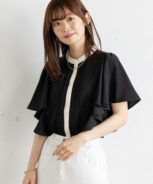 prose verse（プロズヴェール）の「フリルスリーブセンタータックブラウス（シャツ/ブラウス・レディース・ブラック/アイボリー/ブルー/ブラウン・MEDIUM）」の3枚目の写真
