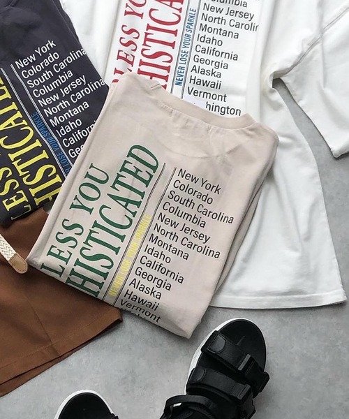 AS KNOW AS plus（アズノゥアズプラス）の「☆バンドＴツアーなビッグＴシャツ（Tシャツ/カットソー・レディース・グレイッシュベージュ/オフホワイト/チャコールグレー・FREE）」の3枚目の写真