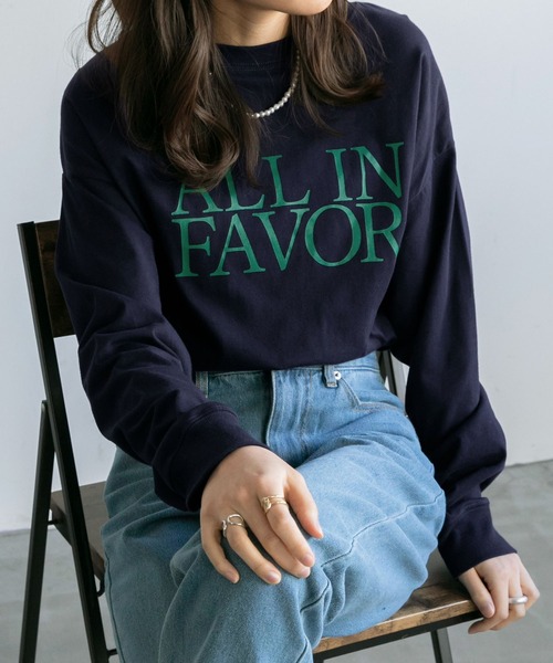 BONLECILL(ボンルシール)の「ロゴプリントラウンドヘム ルーズロンT(Tシャツ/カットソー・レディース・ブラック/ネイビー/オフホワイト/アイボリー/ワイン/アイボリー系/ホワイト系・FREE)」の6枚目の写真