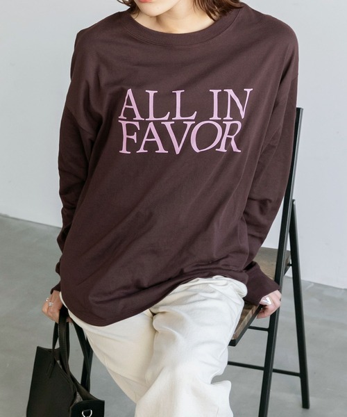 BONLECILL(ボンルシール)の「ロゴプリントラウンドヘム ルーズロンT(Tシャツ/カットソー・レディース・ブラック/ネイビー/オフホワイト/アイボリー/ワイン/アイボリー系/ホワイト系・FREE)」の7枚目の写真