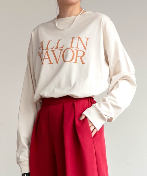 BONLECILL(ボンルシール)の「ロゴプリントラウンドヘム ルーズロンT(Tシャツ/カットソー・レディース・ブラック/ネイビー/オフホワイト/アイボリー/ワイン/アイボリー系/ホワイト系・FREE)」の3枚目の写真