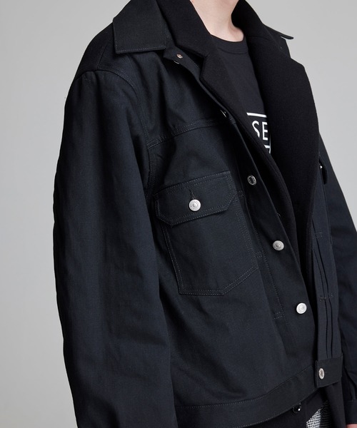 NOISE MAKER(ノイズメーカー)の「【イタリア生地】デニムジャケットドッキングチェスターコート(チェスターコート・メンズ・ベージュ/ブラック・X-LARGE/LARGE/MEDIUM)」の9枚目の写真