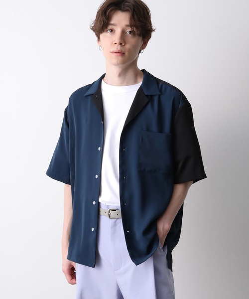 JUNRED（ジュンレッド）の「クレイジーパターンS/Sシャツ（シャツ/ブラウス・メンズ・ブルー系その他4/ネイビー/キャメル・L/M/LL）」の2枚目の写真