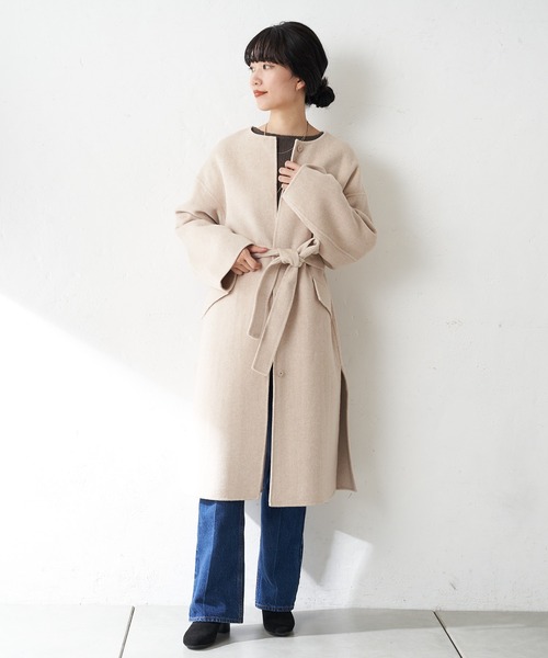 SHENERY（シーナリー）の「ベルテッドリバーロングコート（その他アウター・レディース・ネイビー/ピンク/オートミール・FREE）」の13枚目の写真