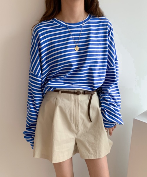 Didot.showroom(ディドット ショールーム)の「over size border long tee / オーバーサイズボーダーロングTシャツ(Tシャツ/カットソー・レディース・ブラック/レッド/ブルー/グリーン・FREE)」の1枚目の写真