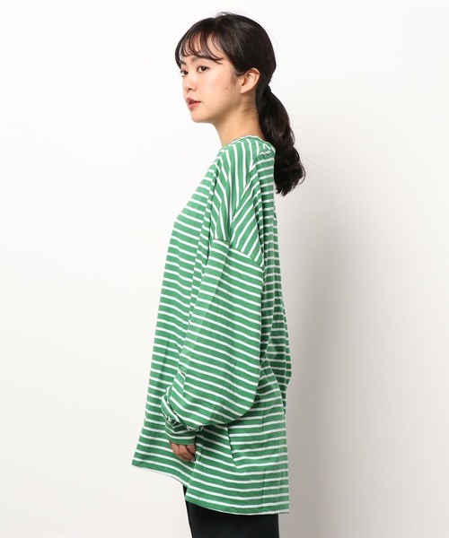 Didot.showroom(ディドット ショールーム)の「over size border long tee / オーバーサイズボーダーロングTシャツ(Tシャツ/カットソー・レディース・ブラック/レッド/ブルー/グリーン・FREE)」の7枚目の写真