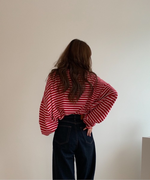 Didot.showroom(ディドット ショールーム)の「over size border long tee / オーバーサイズボーダーロングTシャツ(Tシャツ/カットソー・レディース・ブラック/レッド/ブルー/グリーン・FREE)」の22枚目の写真