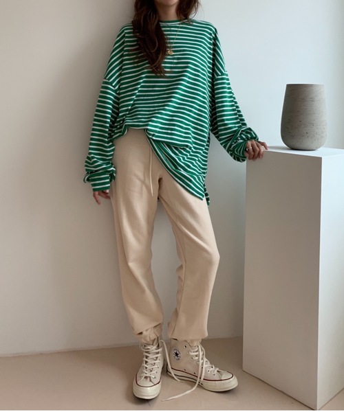 Didot.showroom(ディドット ショールーム)の「over size border long tee / オーバーサイズボーダーロングTシャツ(Tシャツ/カットソー・レディース・ブラック/レッド/ブルー/グリーン・FREE)」の20枚目の写真