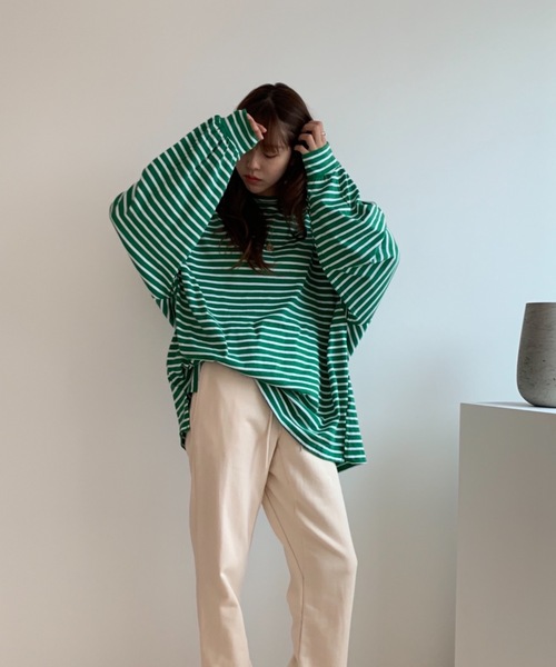 Didot.showroom(ディドット ショールーム)の「over size border long tee / オーバーサイズボーダーロングTシャツ(Tシャツ/カットソー・レディース・ブラック/レッド/ブルー/グリーン・FREE)」の16枚目の写真