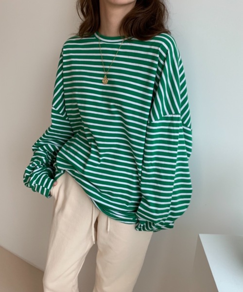 Didot.showroom(ディドット ショールーム)の「over size border long tee / オーバーサイズボーダーロングTシャツ(Tシャツ/カットソー・レディース・ブラック/レッド/ブルー/グリーン・FREE)」の14枚目の写真