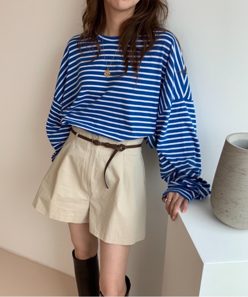 Didot.showroom(ディドット ショールーム)の「over size border long tee / オーバーサイズボーダーロングTシャツ(Tシャツ/カットソー・レディース・ブラック/レッド/ブルー/グリーン・FREE)」の9枚目の写真