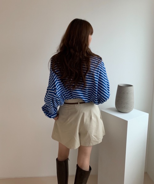 Didot.showroom(ディドット ショールーム)の「over size border long tee / オーバーサイズボーダーロングTシャツ(Tシャツ/カットソー・レディース・ブラック/レッド/ブルー/グリーン・FREE)」の12枚目の写真