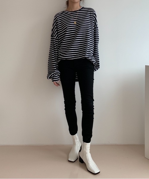 Didot.showroom(ディドット ショールーム)の「over size border long tee / オーバーサイズボーダーロングTシャツ(Tシャツ/カットソー・レディース・ブラック/レッド/ブルー/グリーン・FREE)」の18枚目の写真