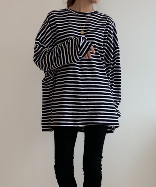 Didot.showroom(ディドット ショールーム)の「over size border long tee / オーバーサイズボーダーロングTシャツ(Tシャツ/カットソー・レディース・ブラック/レッド/ブルー/グリーン・FREE)」の21枚目の写真