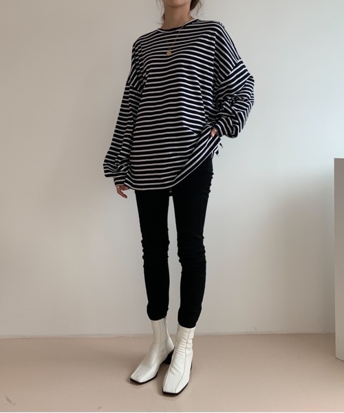 Didot.showroom(ディドット ショールーム)の「over size border long tee / オーバーサイズボーダーロングTシャツ(Tシャツ/カットソー・レディース・ブラック/レッド/ブルー/グリーン・FREE)」の17枚目の写真