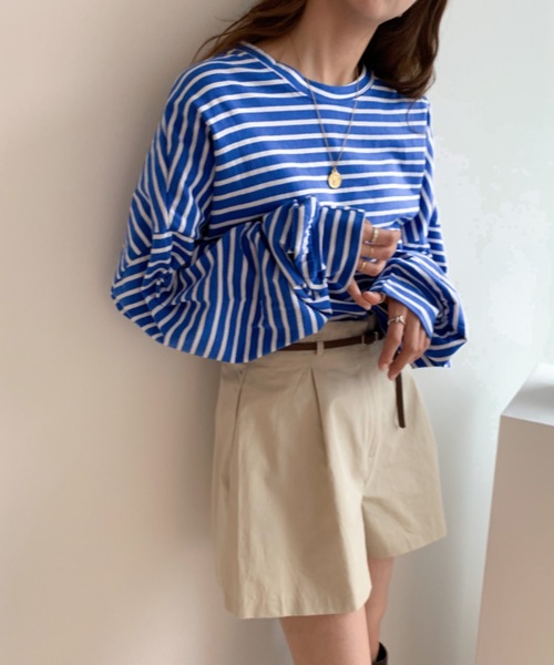 Didot.showroom(ディドット ショールーム)の「over size border long tee / オーバーサイズボーダーロングTシャツ(Tシャツ/カットソー・レディース・ブラック/レッド/ブルー/グリーン・FREE)」の22枚目の写真