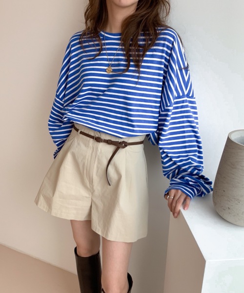 Didot.showroom(ディドット ショールーム)の「over size border long tee / オーバーサイズボーダーロングTシャツ(Tシャツ/カットソー・レディース・ブラック/レッド/ブルー/グリーン・FREE)」の21枚目の写真