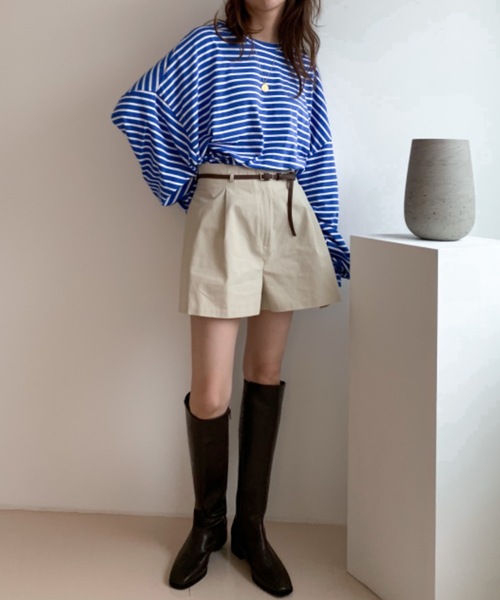 Didot.showroom(ディドット ショールーム)の「over size border long tee / オーバーサイズボーダーロングTシャツ(Tシャツ/カットソー・レディース・ブラック/レッド/ブルー/グリーン・FREE)」の20枚目の写真