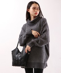 【T-360】ルーズシルエット モールヤーン ローゲージ タートルネック ニット