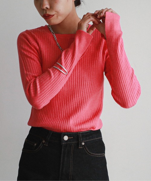 feepur(フェピュール)の「《ウォッシャブル》袖スリットボートネックリブニット(ニット/セーター・レディース・オフホワイト/グリーン/モカ/ピンク/ブラック・MEDIUM)」の10枚目の写真