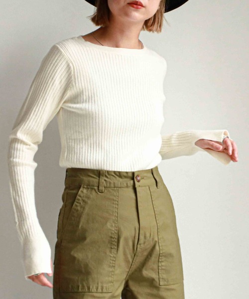 feepur(フェピュール)の「《ウォッシャブル》袖スリットボートネックリブニット(ニット/セーター・レディース・オフホワイト/グリーン/モカ/ピンク/ブラック・MEDIUM)」の18枚目の写真